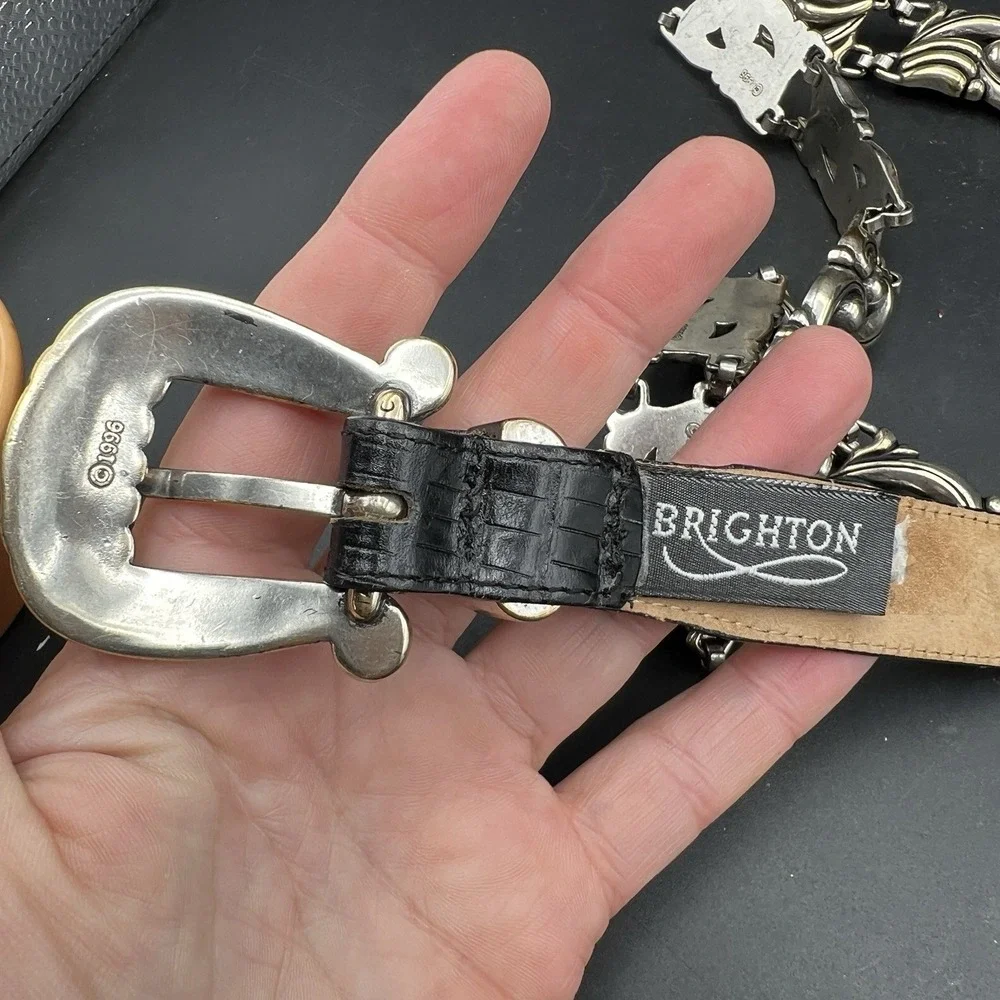 Vintage Brighton Silver Black Leather Belt #34803 Size M 1996